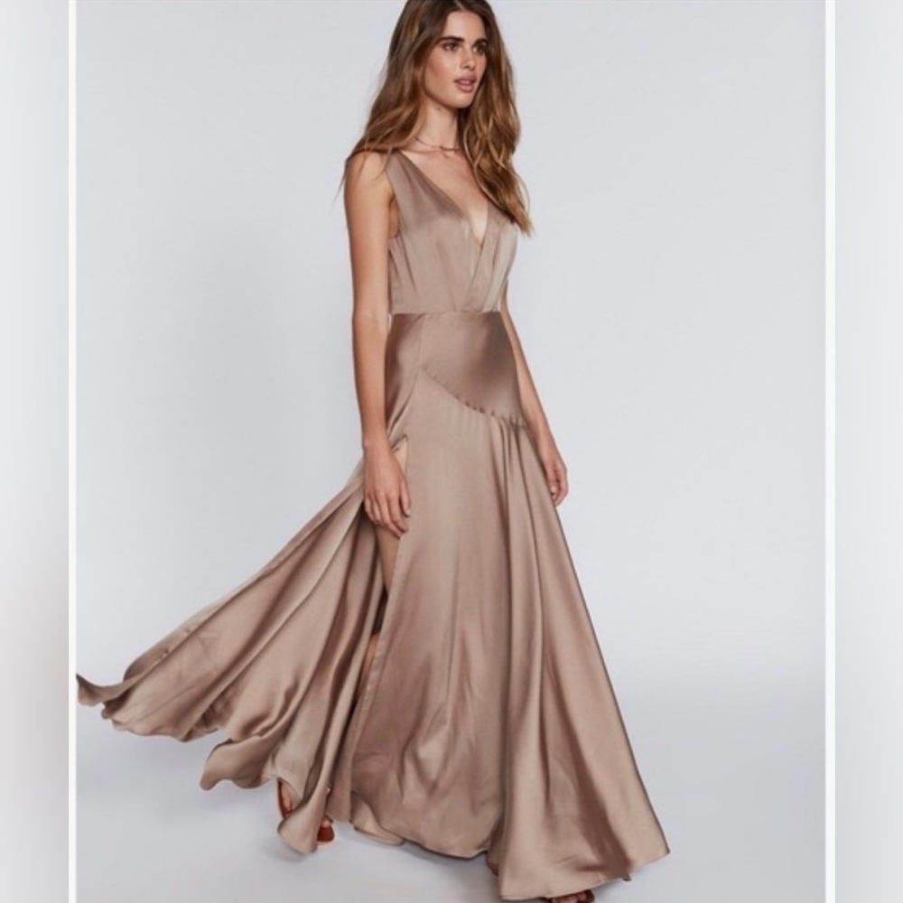 Free People Satin Maxi Dress in Taupe